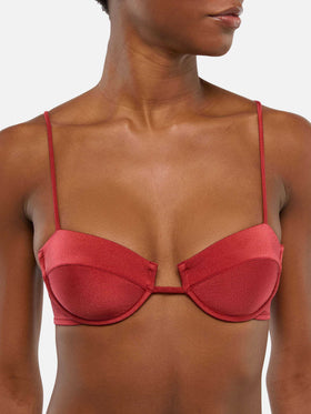 Bikini bralette con aros Salina Noelle con braguita cheeky en rojo ladrillo brillante 