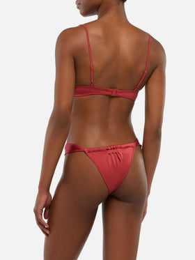 Bikini bralette con aros Salina Noelle con braguita cheeky en rojo ladrillo brillante 