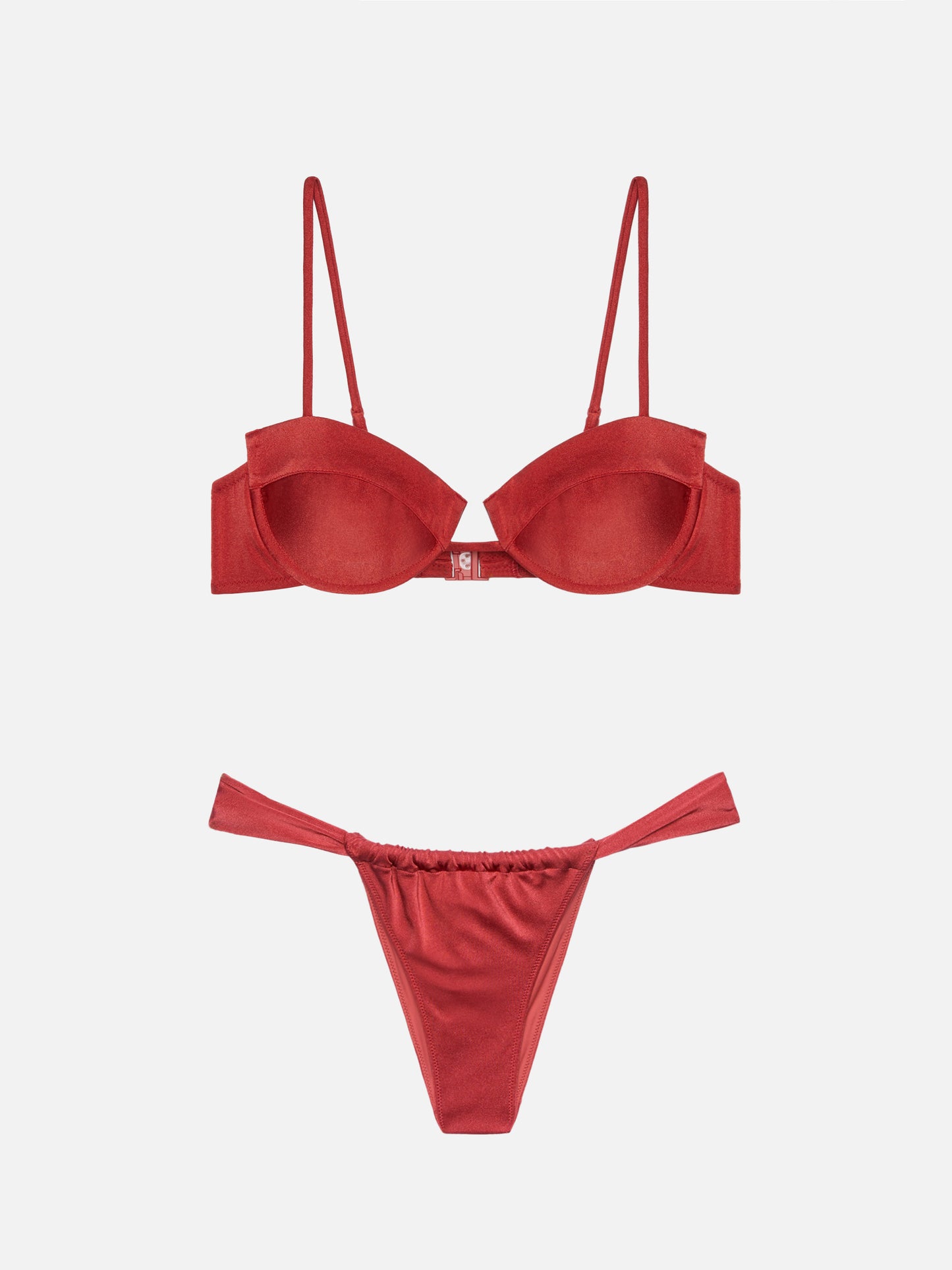 Bikini bralette con aros Salina Noelle con braguita cheeky en rojo ladrillo brillante 