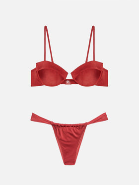 Bikini bralette con aros Salina Noelle con braguita cheeky en rojo ladrillo brillante 
