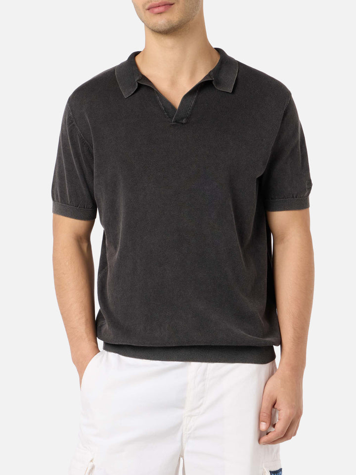 Black buttonless knitted polo shirt Sloan with vintage treatment - MC2 Saint Barth