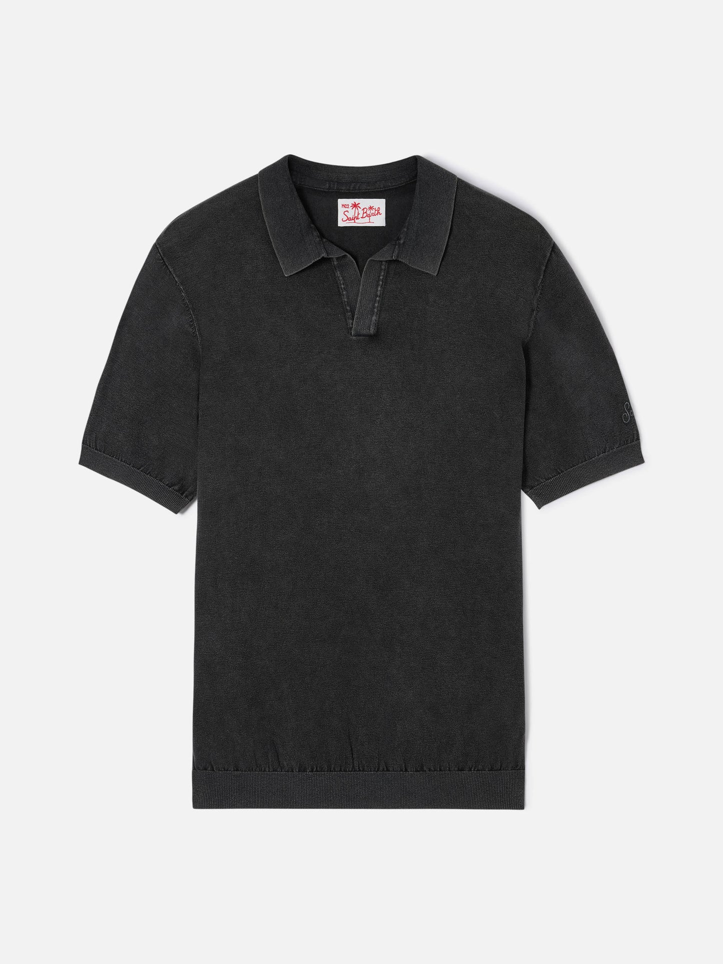 Polo en maille noire sans boutons Sloan avec traitement vintage 