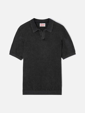 Polo en maille noire sans boutons Sloan avec traitement vintage 