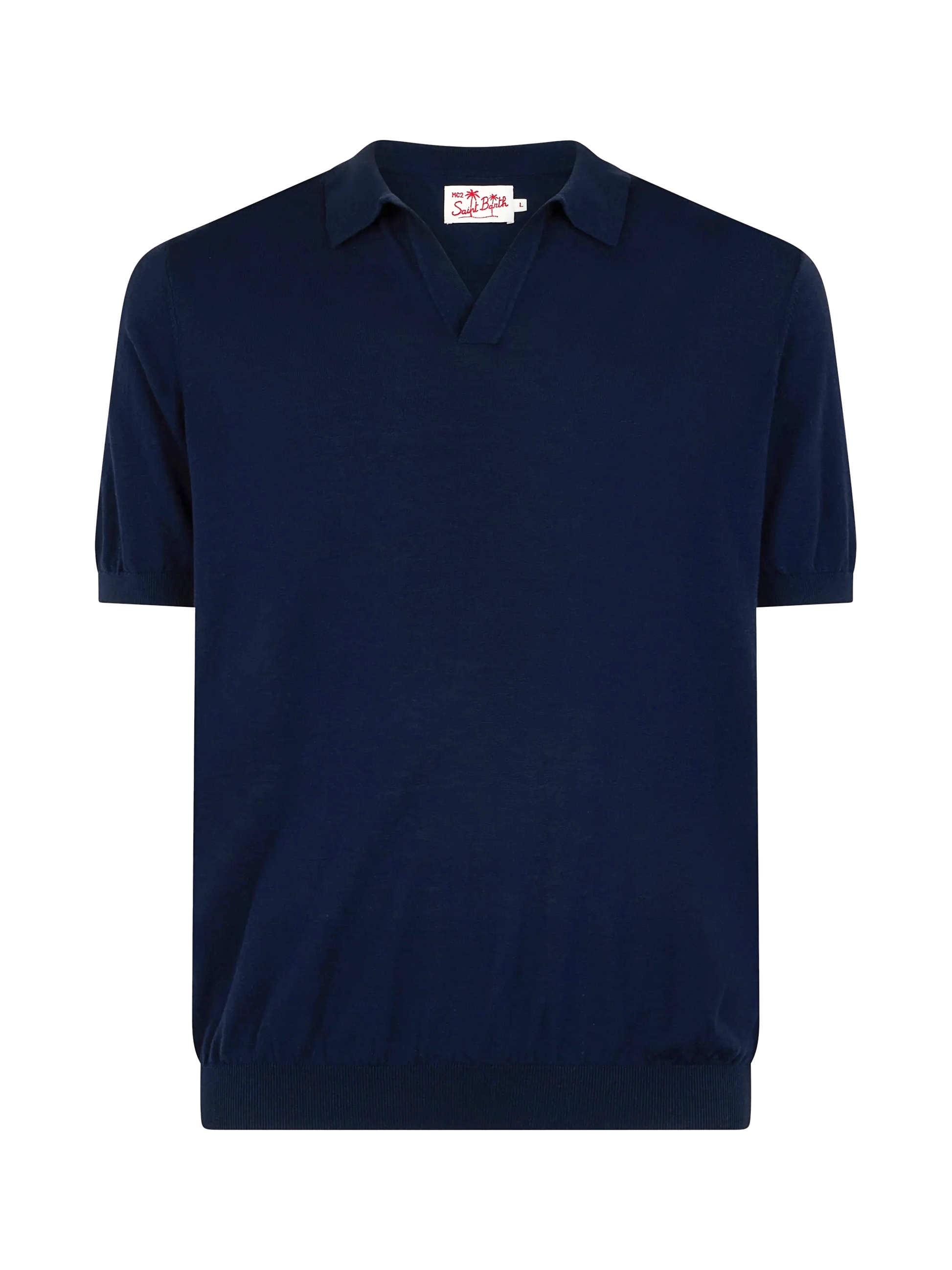Navy blue buttonless knitted polo shirt Sloan - MC2 Saint Barth