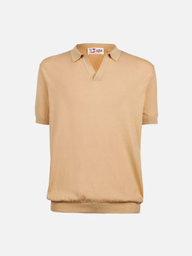 Sloan beige knitted buttonless polo shirt