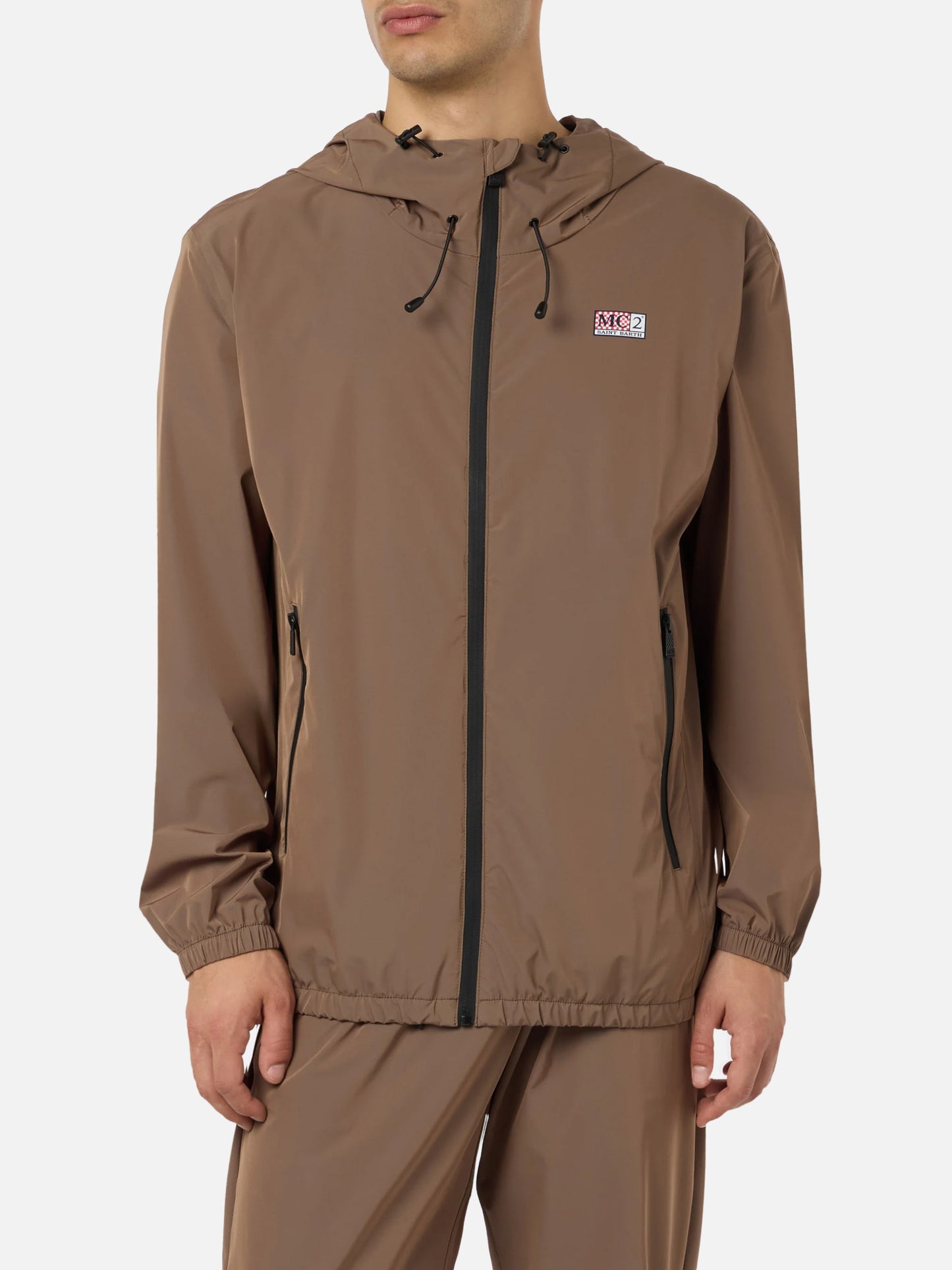 Leichte Windjacke aus khakigrünem Stoff mit Kapuze für Herren Sloop