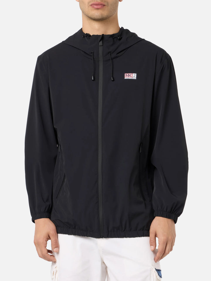 Leichte Windjacke aus schwarzem Stoff mit Kapuze für Herren Sloop