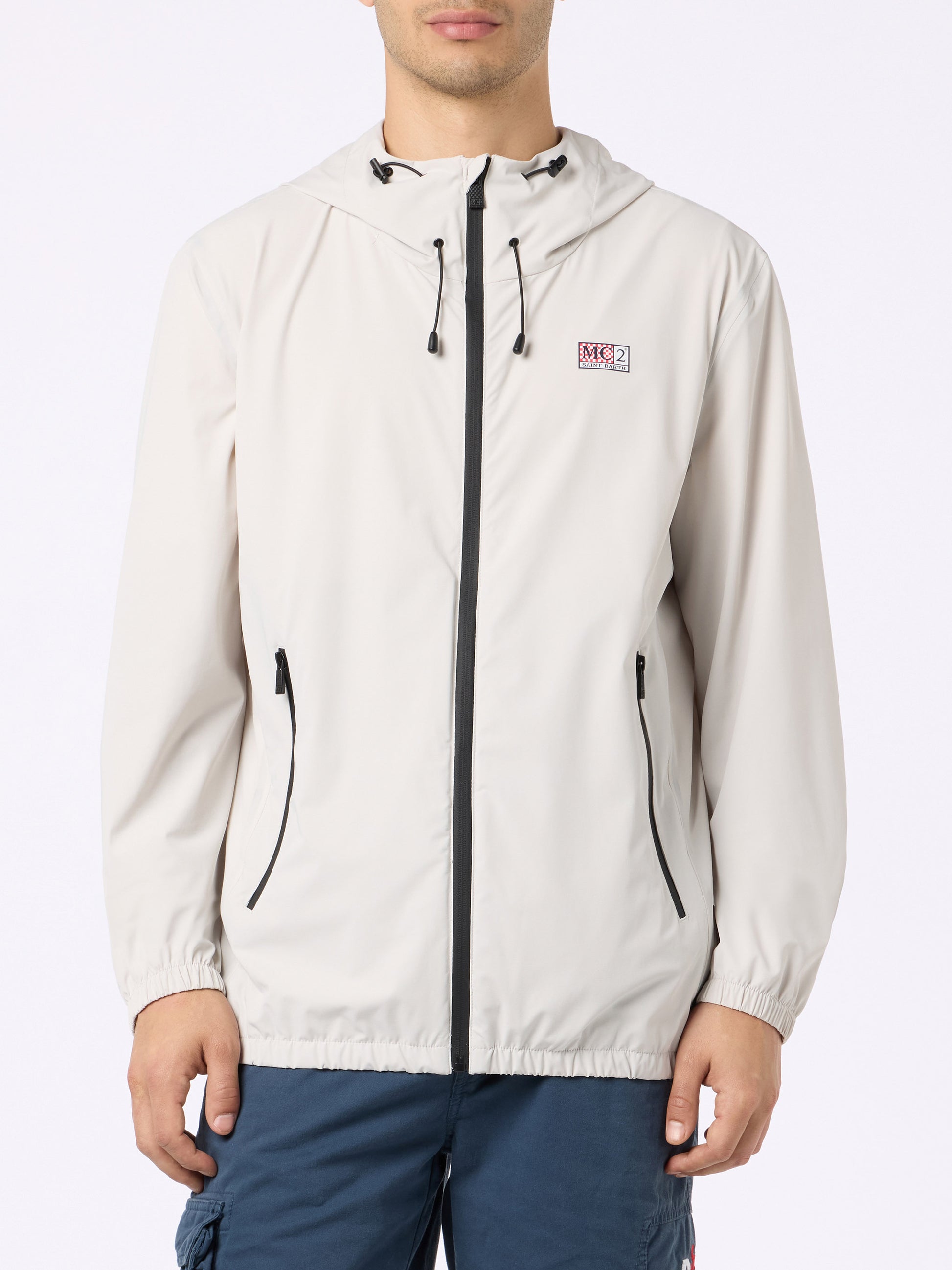 Man hooded lightweight ice white fabric windbreaker Sloop - MC2 Saint Barth