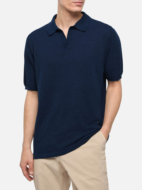 Sloan navy blue buttonless terry polo shirt - MC2 Saint Barth