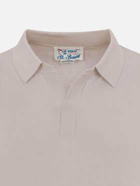 Sloan beige silk cotton knitted polo shirt
