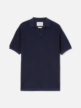 Polo Sloan Mesh in cotone pregiato high twist blu