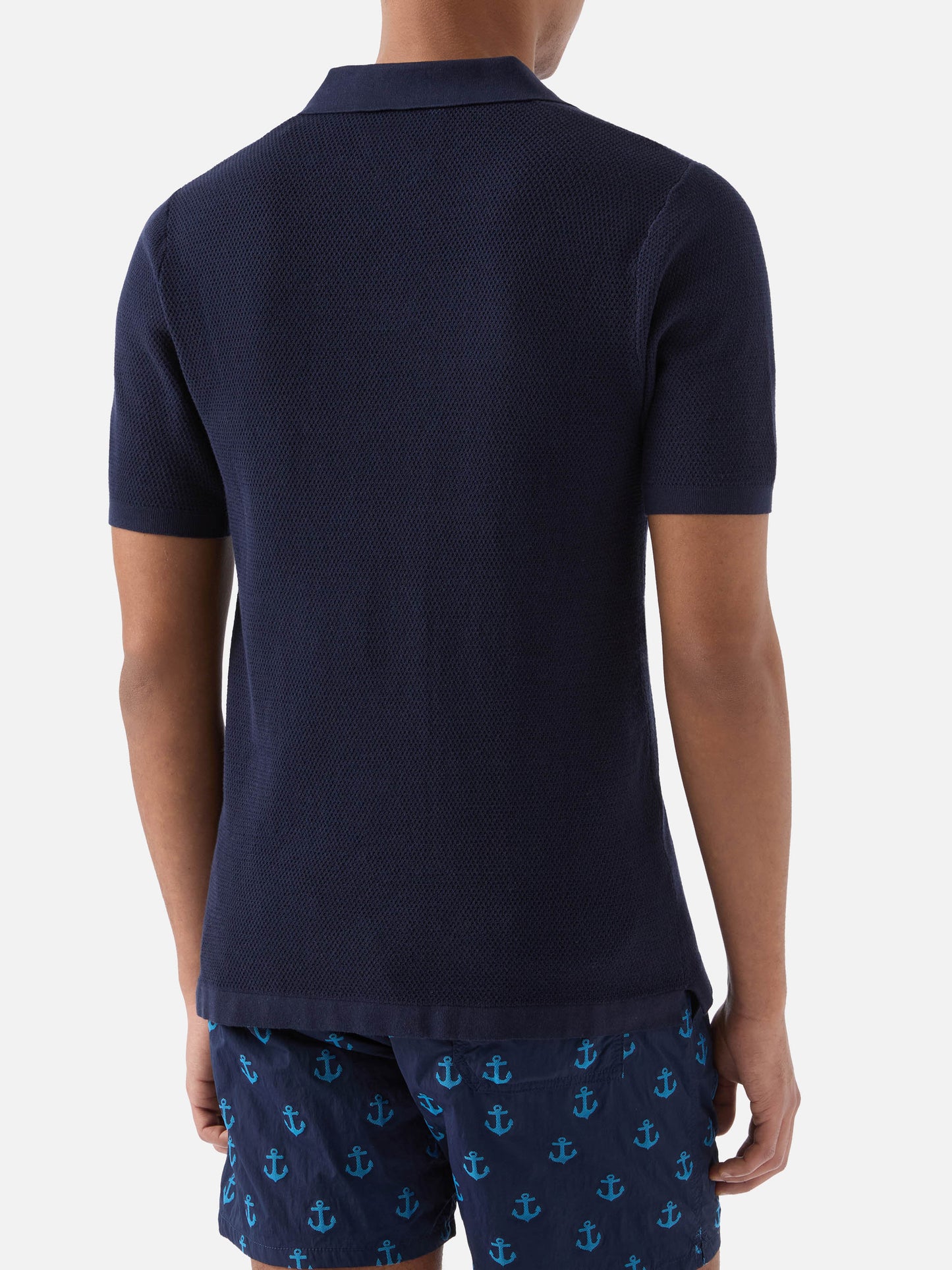 Polo Sloan Mesh in cotone pregiato high twist tinta unita blu