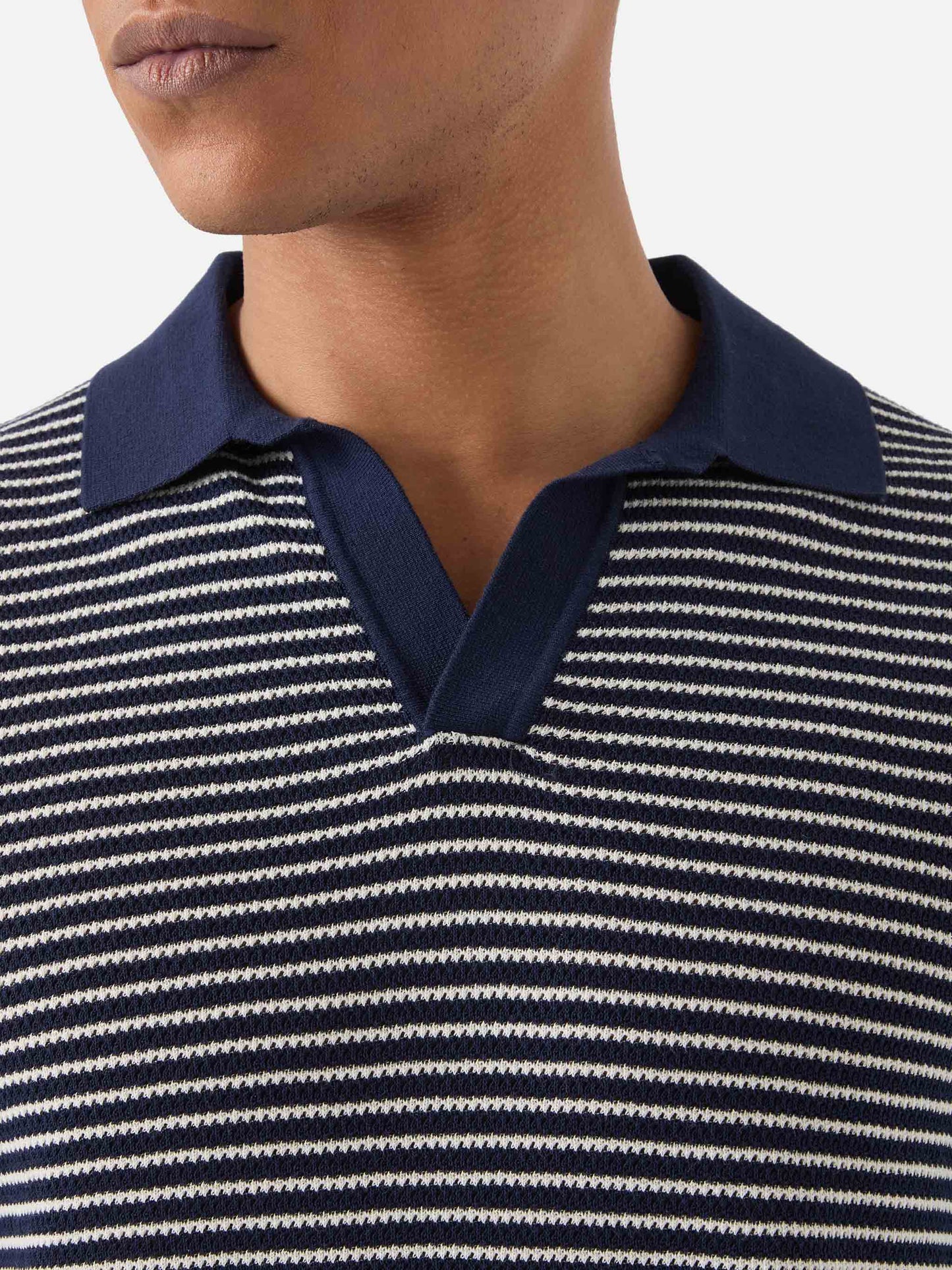 Sloan striped polo in premium high-twist cotton with white and blue stripes