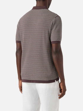 Sloan striped polo in premium high-twist cotton with brown stripes