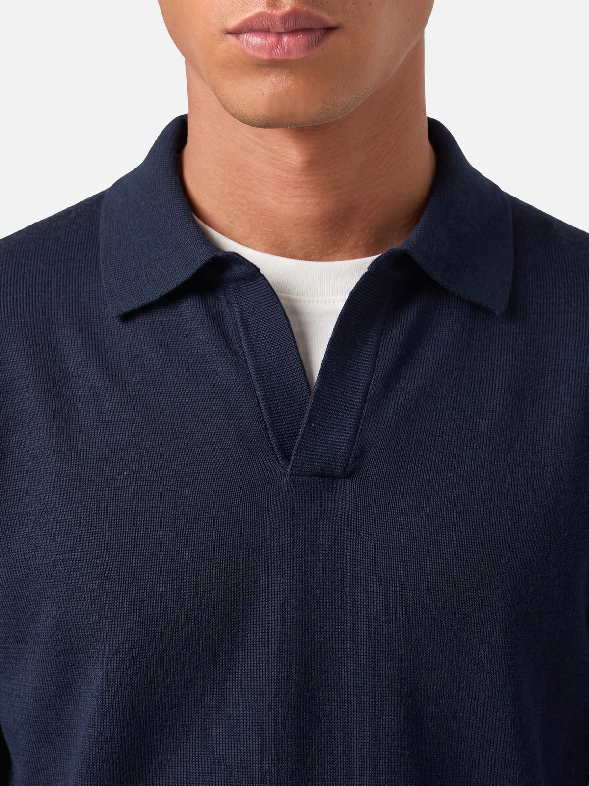Polo a maniche lunghe Sloan in cotone pregiato e seta blu