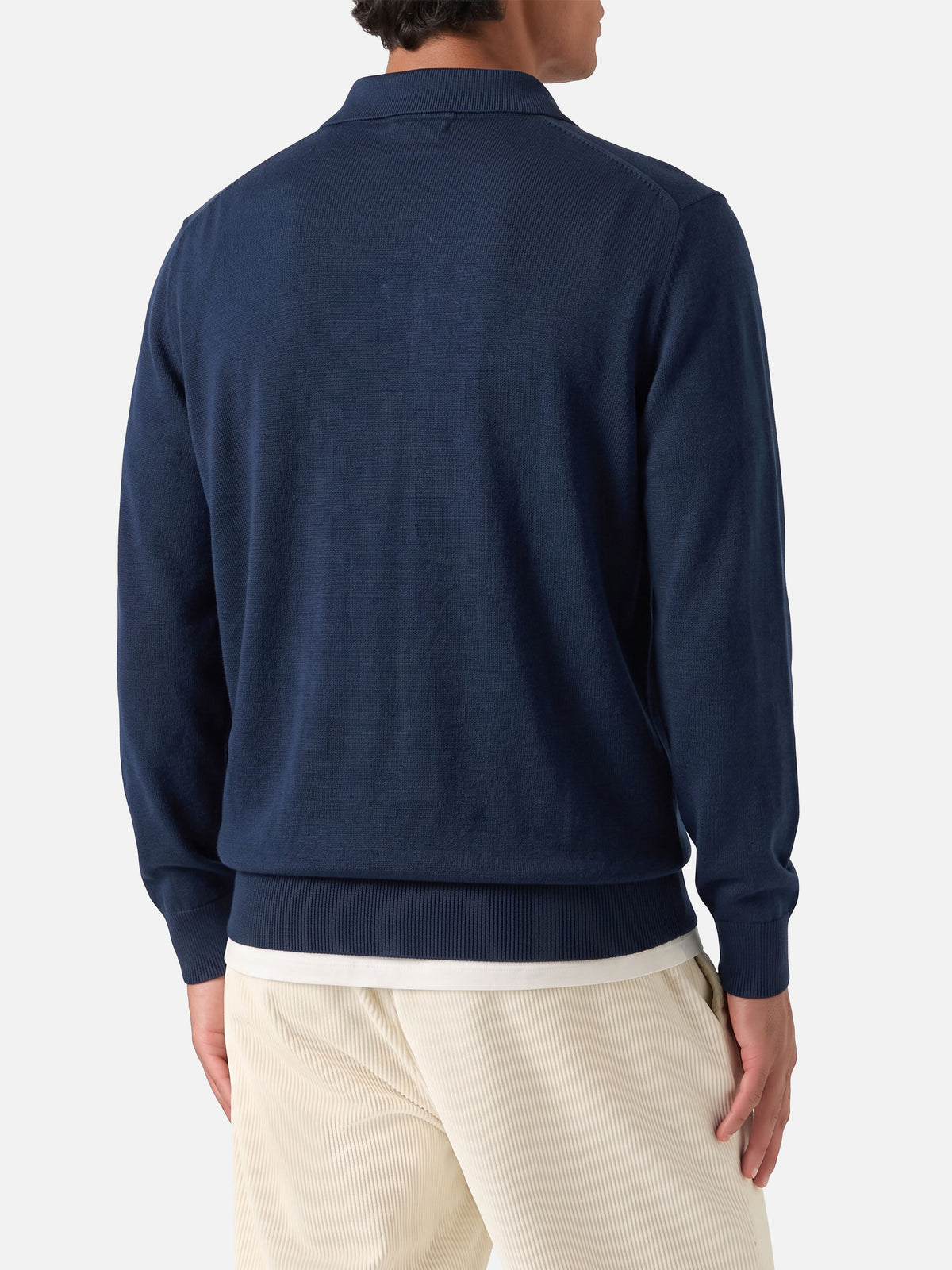 Polo a maniche lunghe Sloan in cotone pregiato e seta blu
