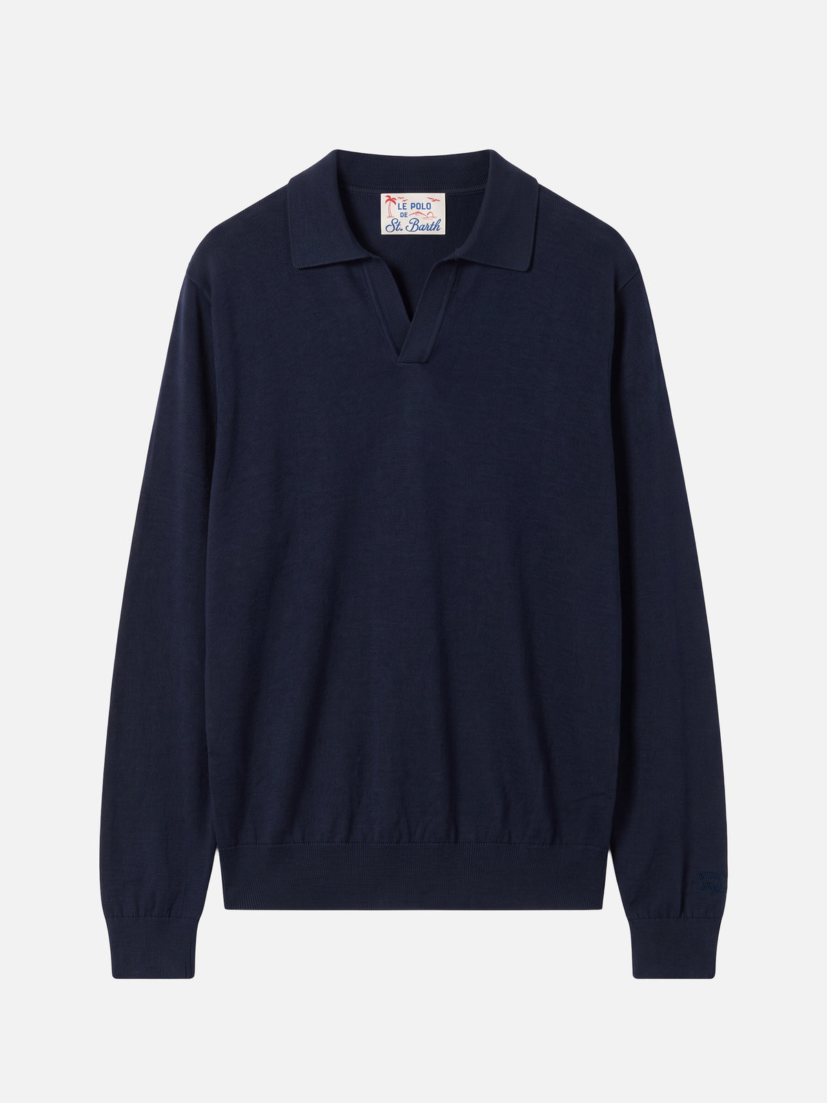 Polo a maniche lunghe Sloan in cotone pregiato e seta blu
