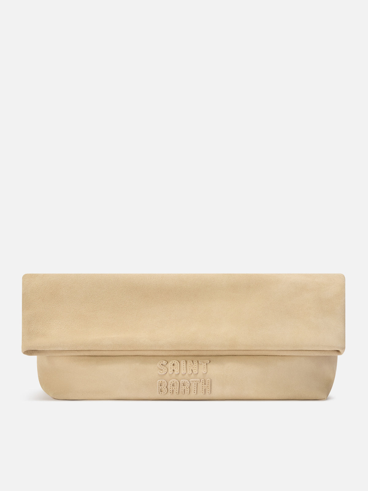 Beige Maxi aus Veloursleder pouch mit Logo-Patch 
