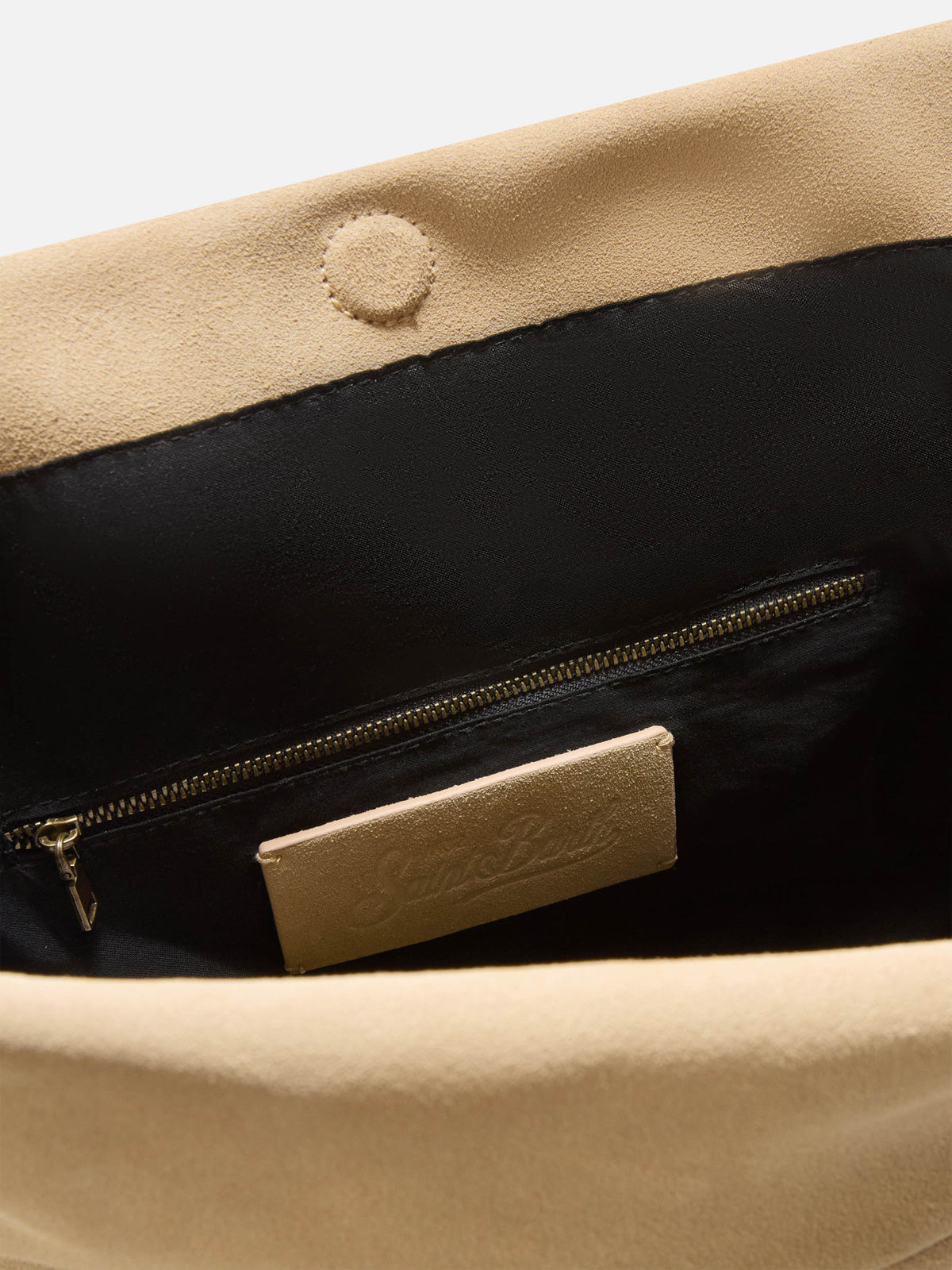 Beige Maxi aus Veloursleder pouch mit Logo-Patch 