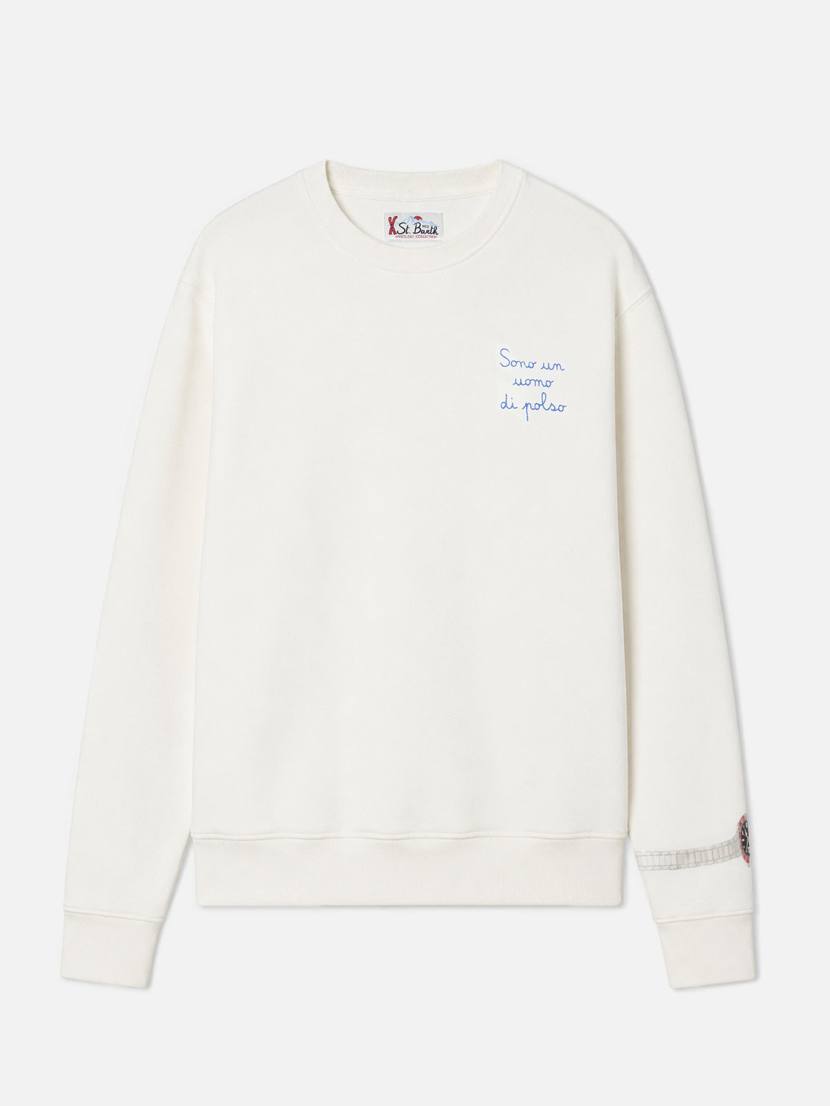 Soho Baumwoll-Sweatshirt in Weiß mit Armbanduhr-Print und Stickerei 