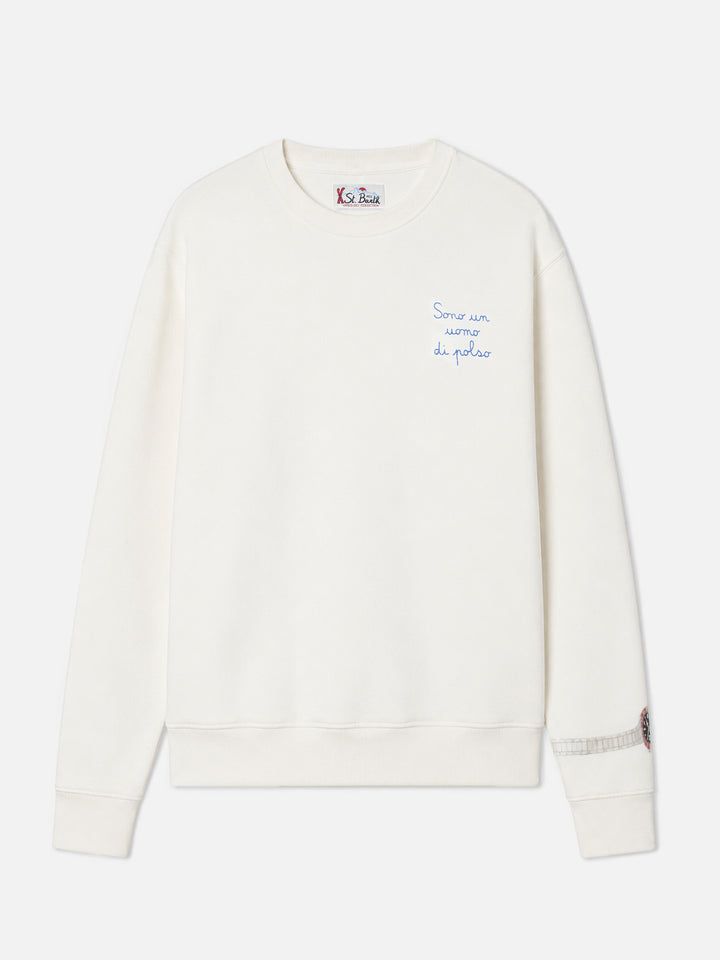 Sweat-shirt Soho en coton blanc avec imprimé montre-bracelet et broderie 