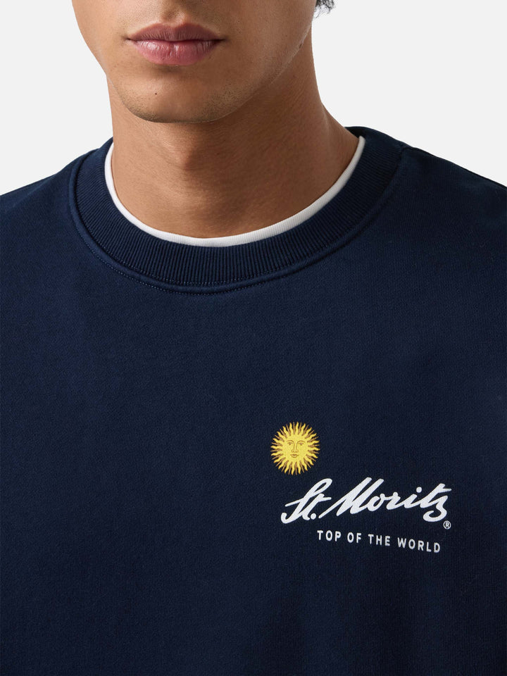 Navy blue Soho cotton sweatshirt with back St. Moritz print | Special edition