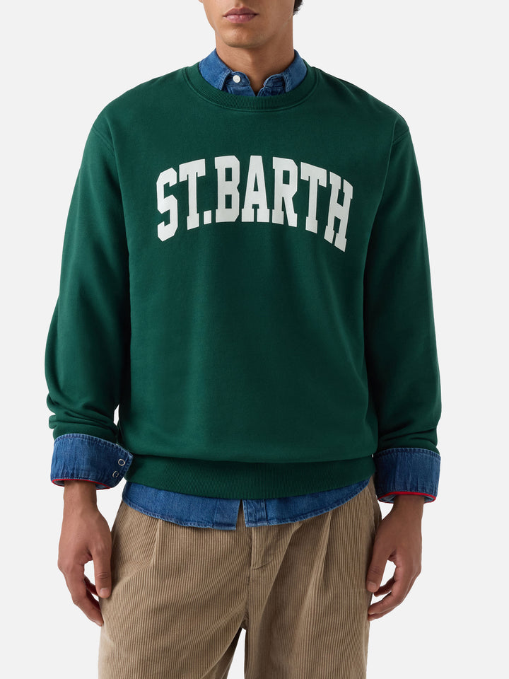Sudadera de cuello redondo Soho en algodón verde con estampado St. Barth 
