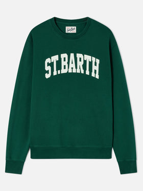 Felpa girocollo Soho in cotone verde con stampa St. Barth
