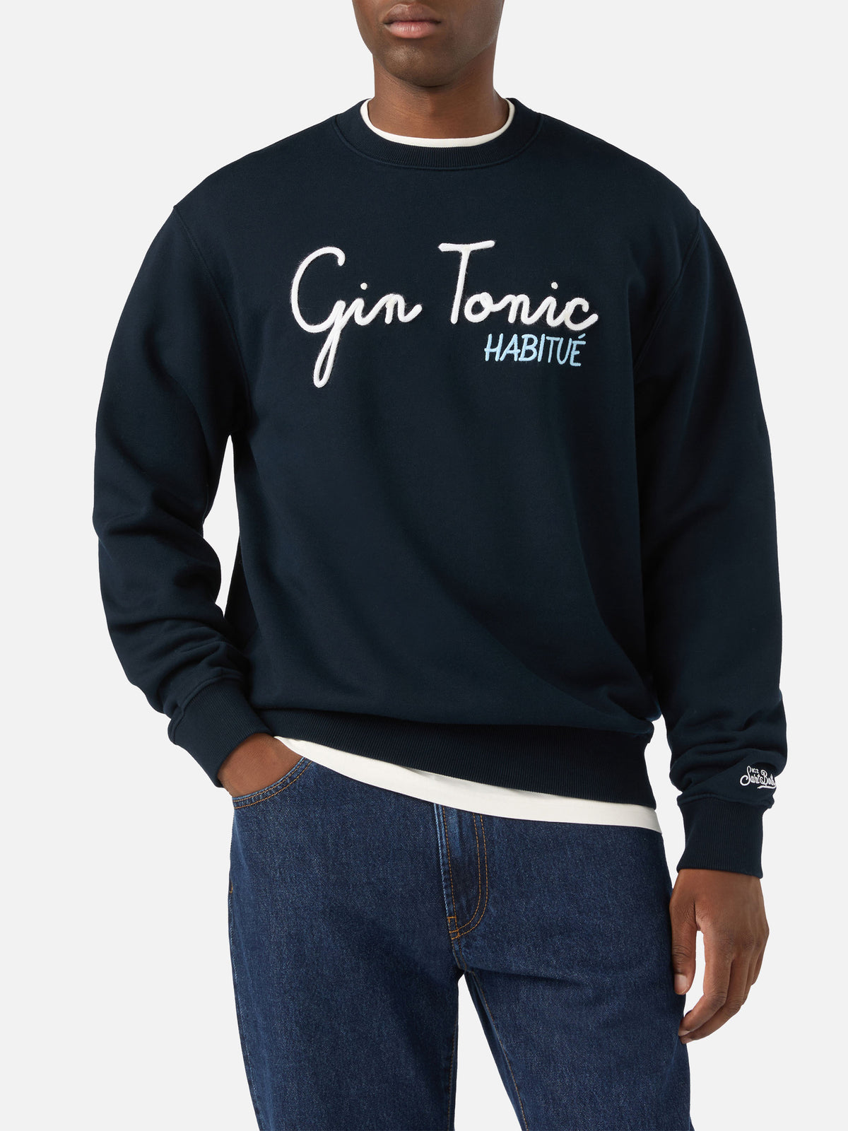 Sweat-shirt Soho en coton Navy blue avec broderie Gin Tonic Habitué 