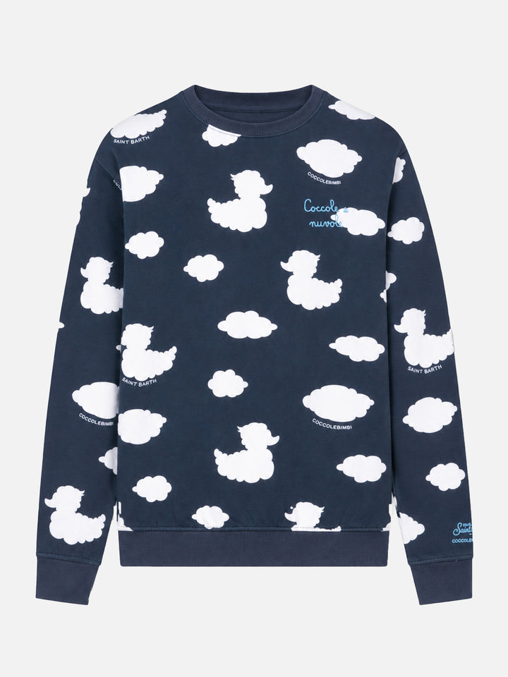 Sweat-shirt bleu à col rond avec broderie Coccole e nuvole | COCCOLEBIMBI SPECIAL EDITION 