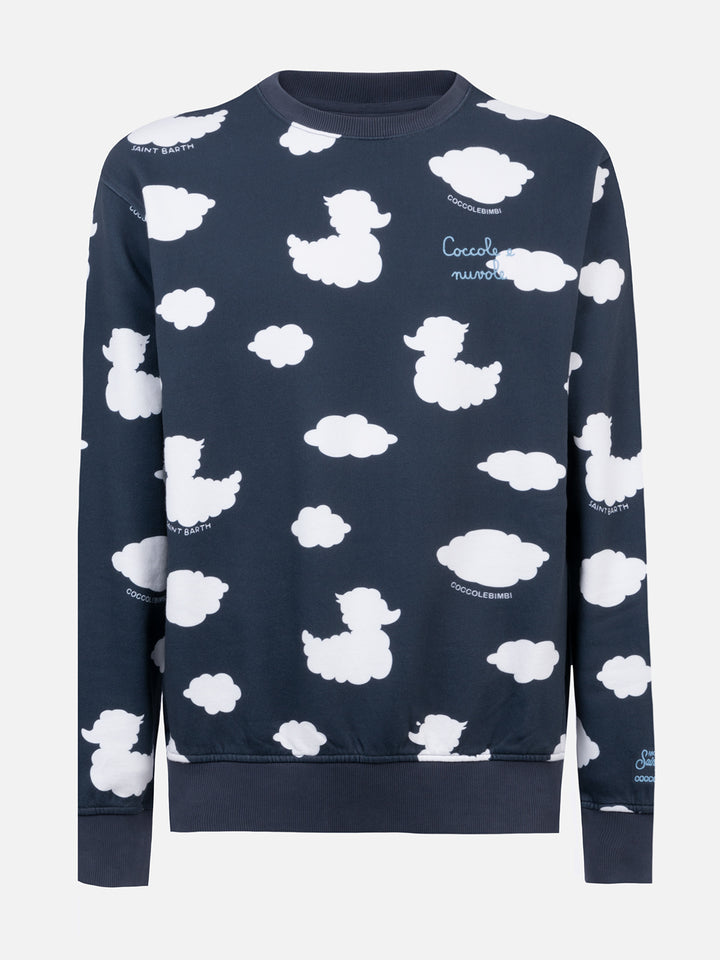 Crewneck blue sweatshirt with Coccole e nuvole embroidery | COCCOLEBIMBI SPECIAL EDITION - MC2 Saint Barth