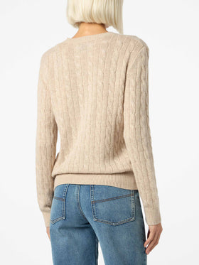 Women beige cable-knit cashmere blend sweater Sorbonne - MC2 Saint Barth