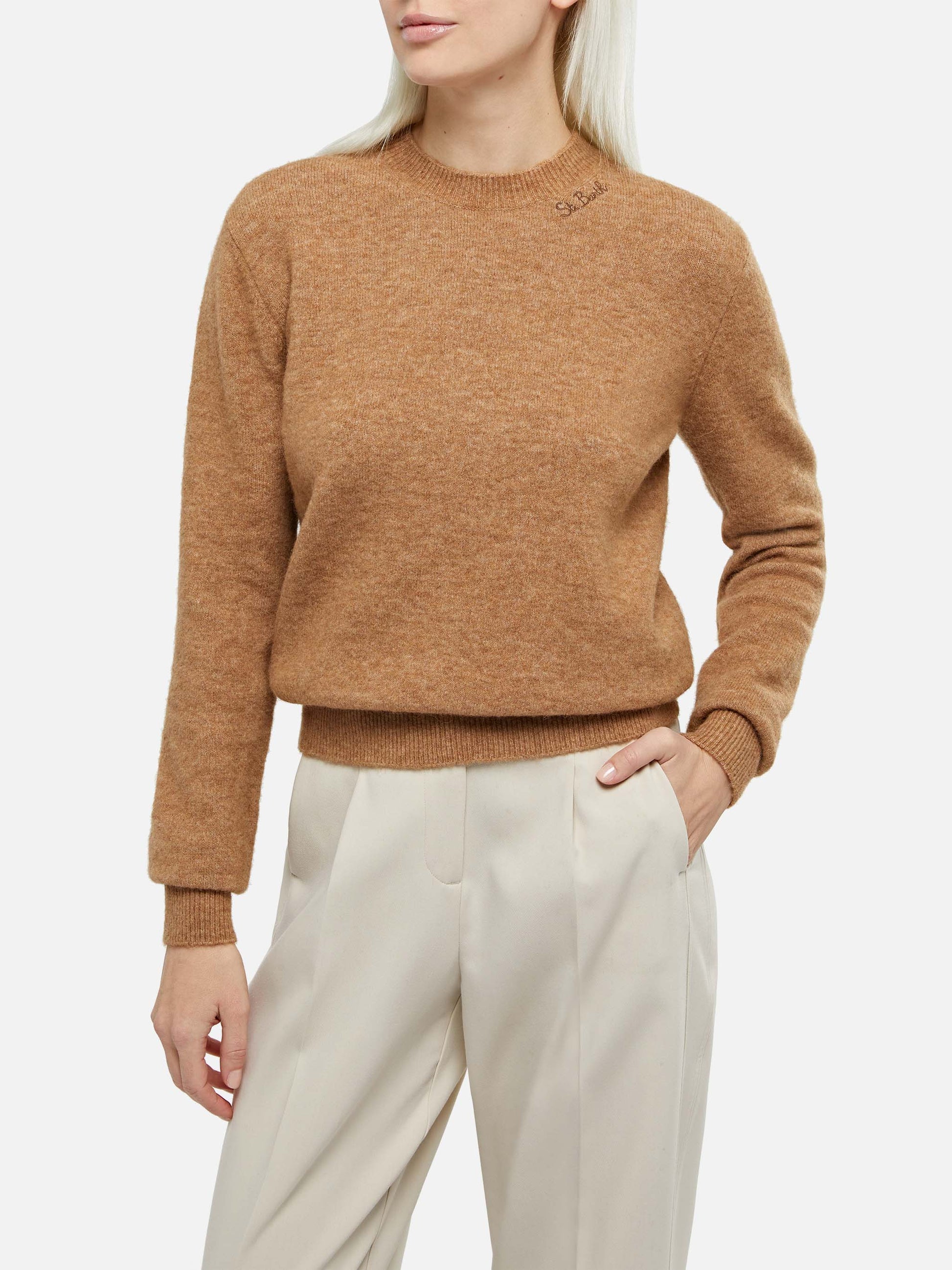 Woman stretch yarn camel sweater Sorbonne - MC2 Saint Barth