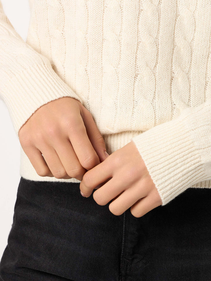 Woman off-white cashmere blend cable knit sweater Sorbonne - MC2 Saint Barth