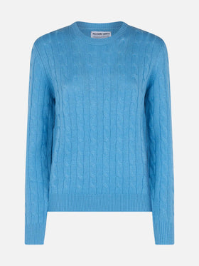 Woman cashmere blend cable knit dust blue sweater Sorbonne - MC2 Saint Barth
