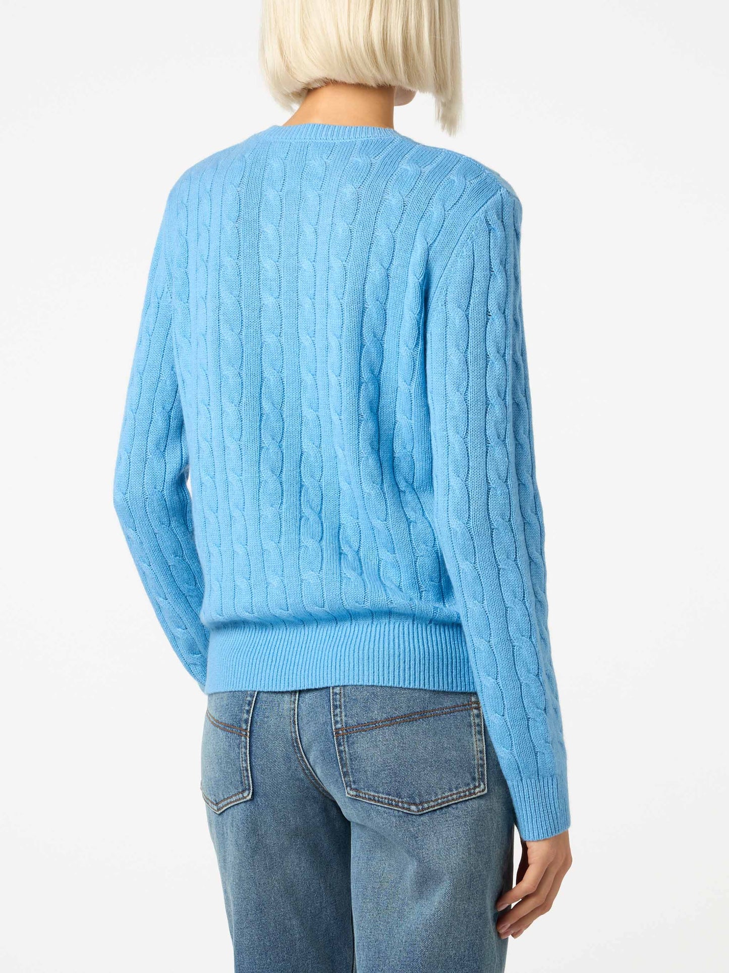 Woman cashmere blend cable knit dust blue sweater Sorbonne - MC2 Saint Barth