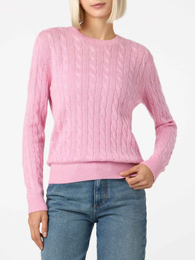 Woman cashmere blend cable knit pink sweater Sorbonne - MC2 Saint Barth