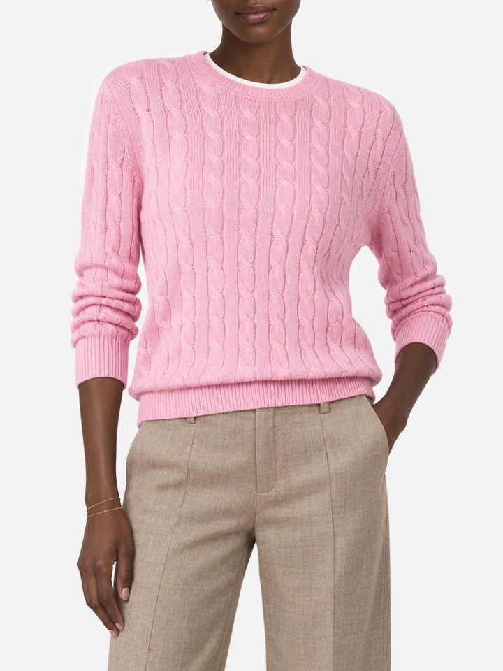 Jersey rosa Sorbonne de punto trenzado en mezcla de cashmere 