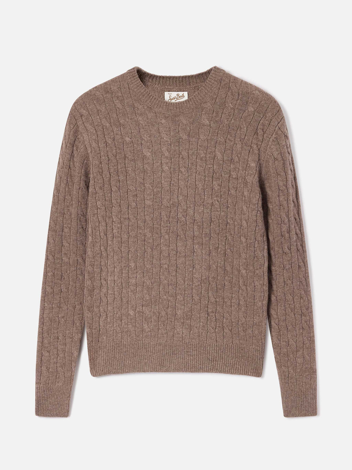 Nut Sorbonne wool crewneck knit with cable stitch