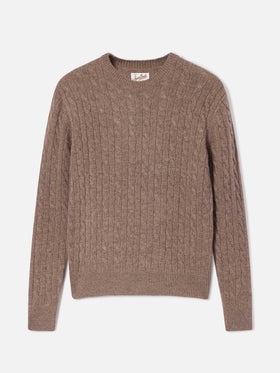 Nut Sorbonne wool crewneck knit with cable stitch