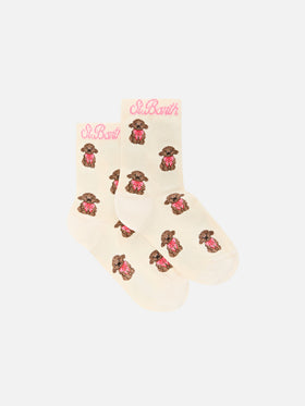 Beigefarbene Socken mit Pudelmotiv 