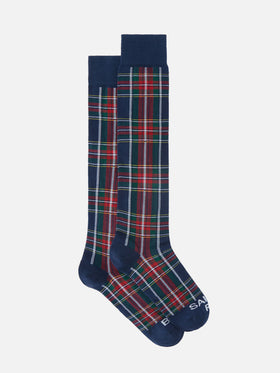 Marineblaue Socken blue mit Tartan-Jacquard 