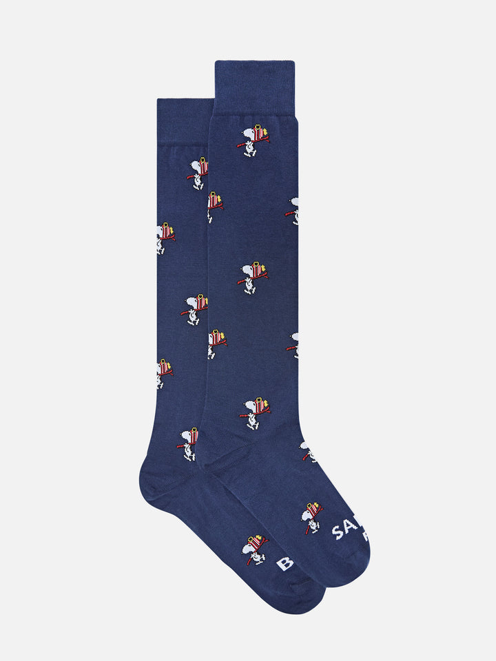 Marineblaue blue Socken mit Snoopy-Ski-Jacquard | Special edition 