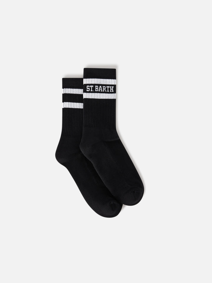 Calcetines deportivos de algodón negro con lettering St. Barth 