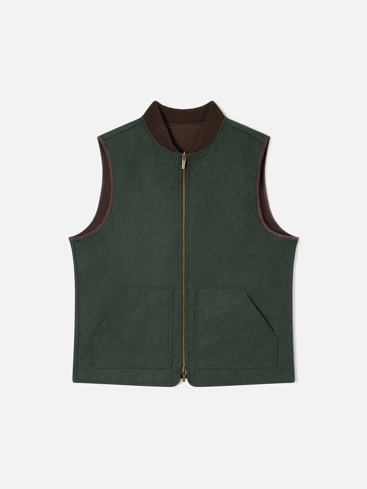 Gilet réversible Spencer en mélange de laine vert militaire 