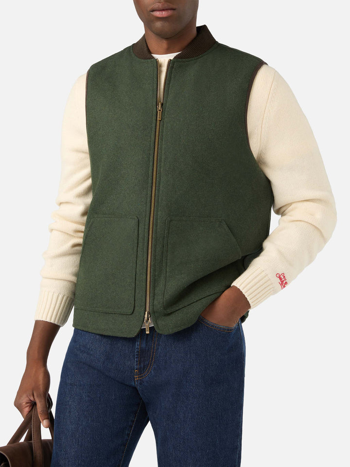 Wendbare Spencer Weste aus Wollmischung in Military Green 