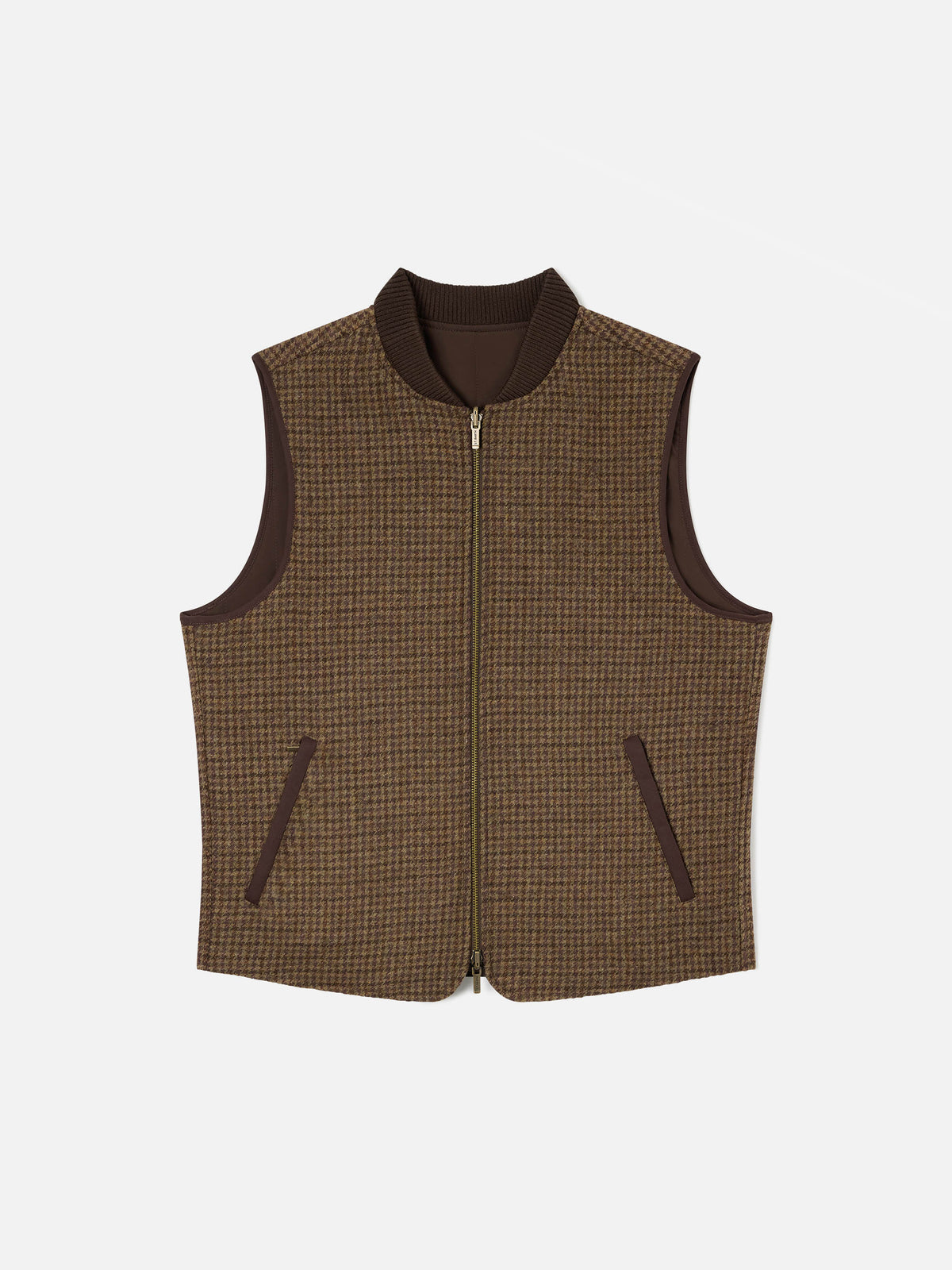 Brown Spencer wool reversible vest with houndstooth pattern