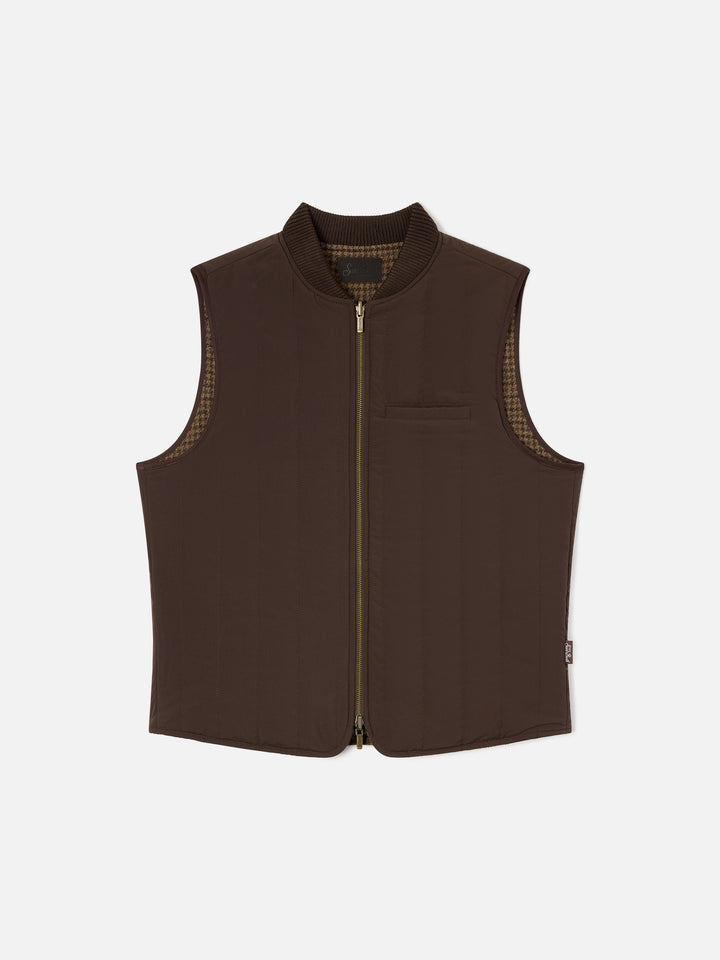 Gilet réversible Spencer en laine marron avec motif pied-de-poule 
