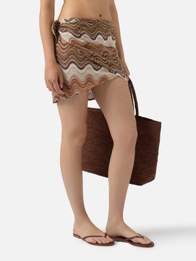 Pareo short Sery en tissu raschel dégradé marron 