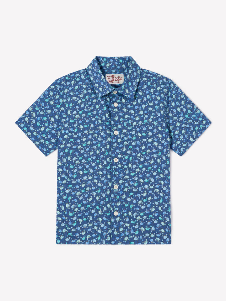 Camicia Sharouk blu navy in mussola con stampa granchi